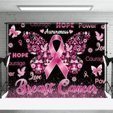 Aperturee - Aperturee Breast Cancer Awareness Backdrop with Pink Ribbon Butterfly Hope Faith Courage Support for Fundraiser Event